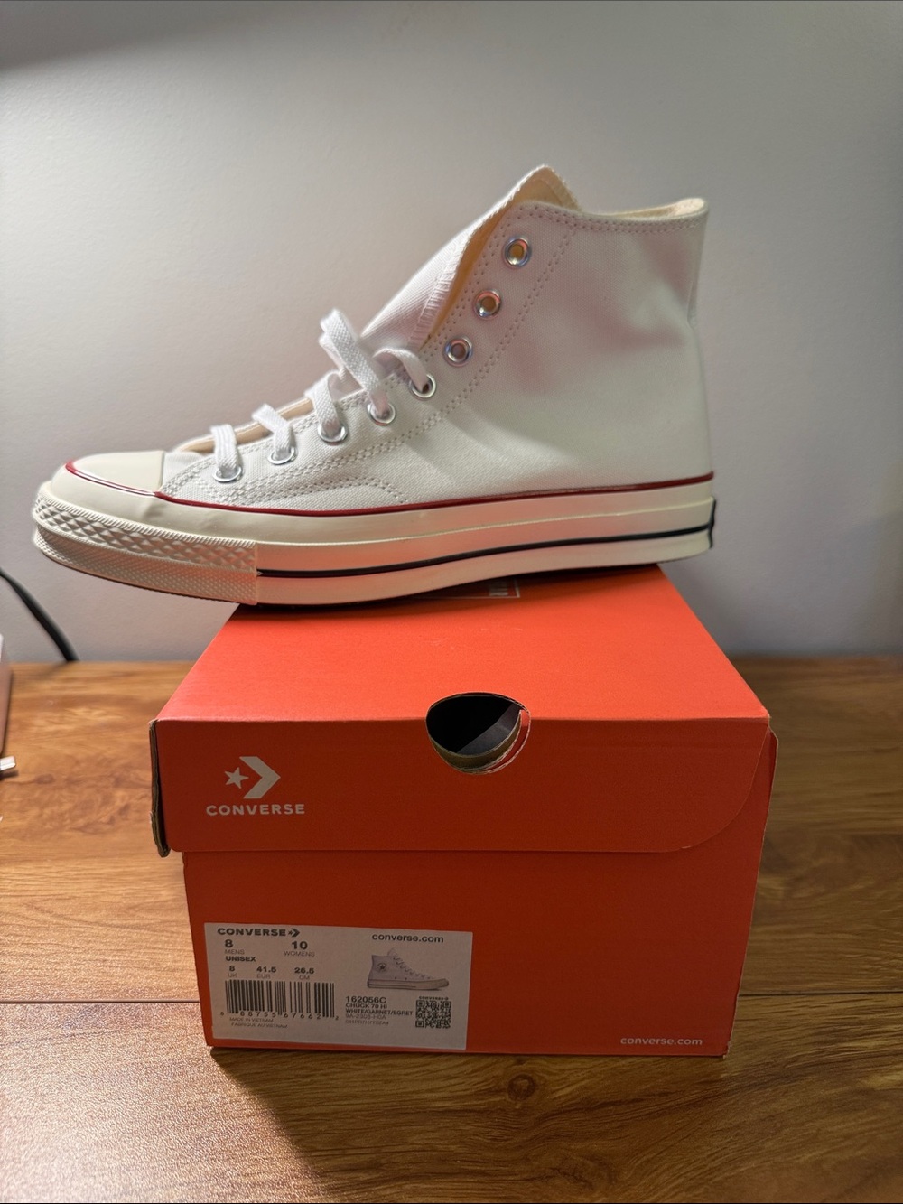 Converse White High-Top Canvas Sneakers with Red Trim